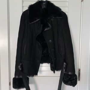 Patrizia Pepe Toscana Shearling Jacket Black M